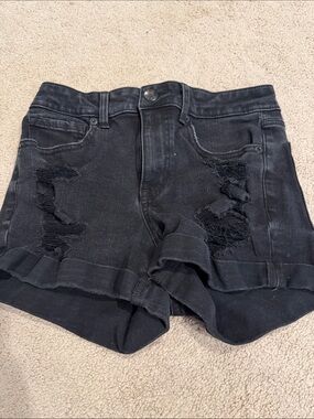 Aeropostale High-Rise midi Black Distressed Women's Denim Shorts sz 4